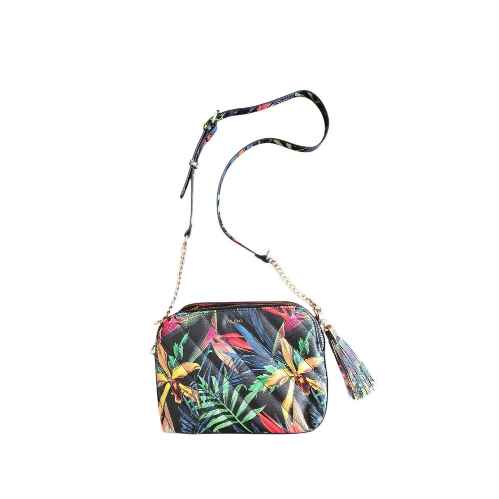 ALDO Tropical Crossbody Bag NWOT – Floral Print, Double Zip, Tassel, Chain Strap - Picture 3 of 9